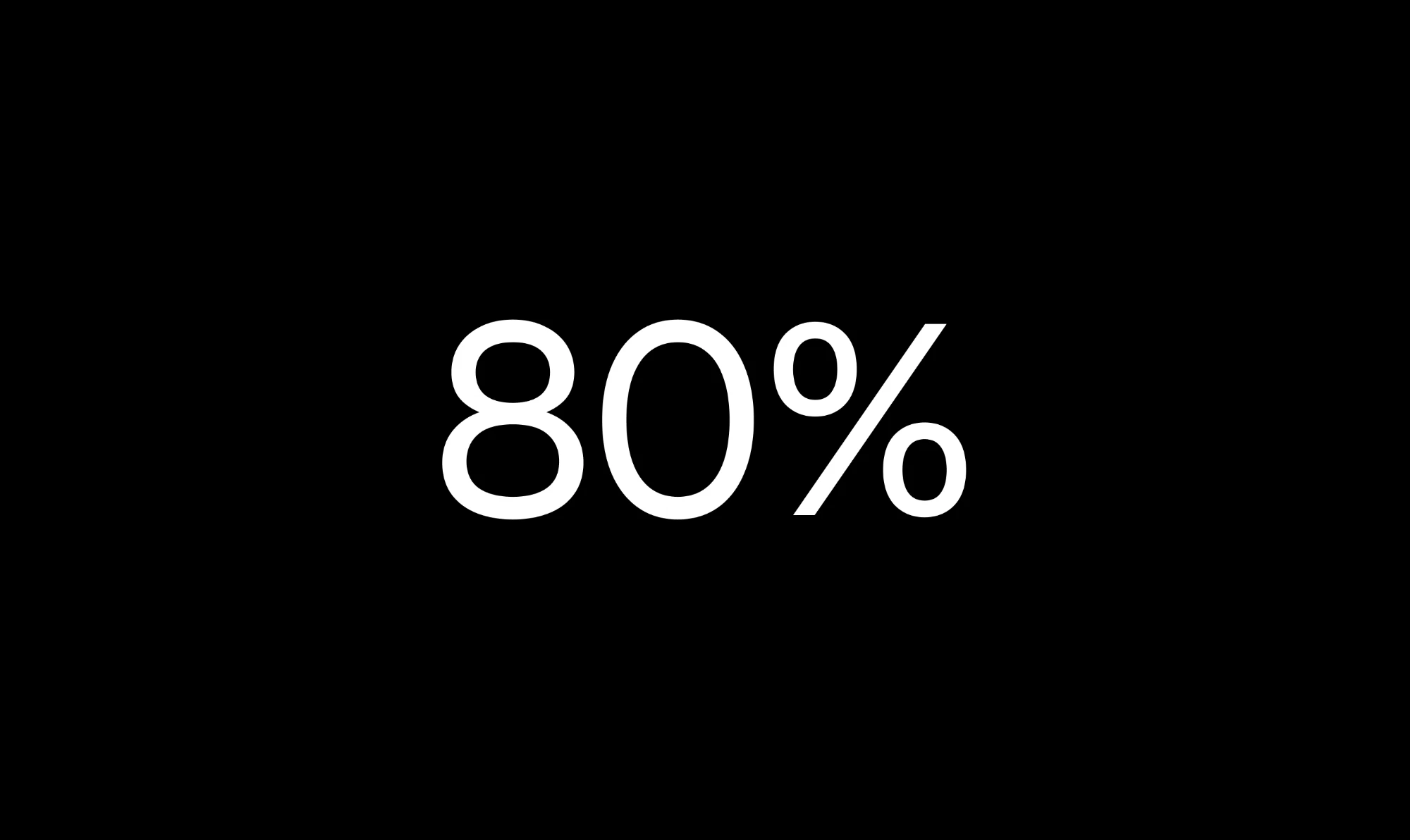 &ldquo;80%&rdquo; set large in white on black.